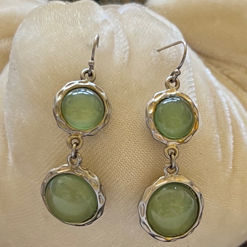 Gold & Green Stone Drop Earrings